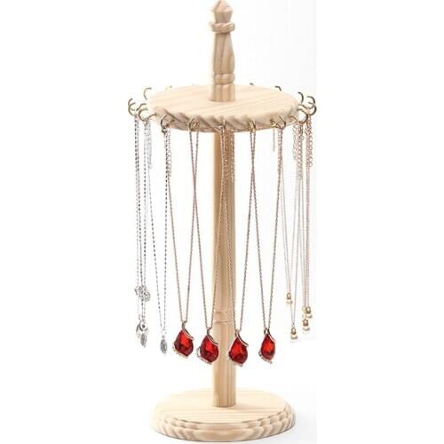 Wood 18 Hooks Earrings Holder Rotating Necklace Display Rack Pendant Bracelet Stand Jewelry Rack Storage Necklace/Rings/Earring