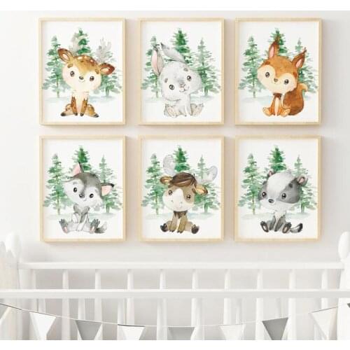 Baby Deer Rabbit Fox Raccoon Forest Wall Art Canvas Painting Nordic Posters And Prints Nursery Wall Pictures For Kids Room Decor