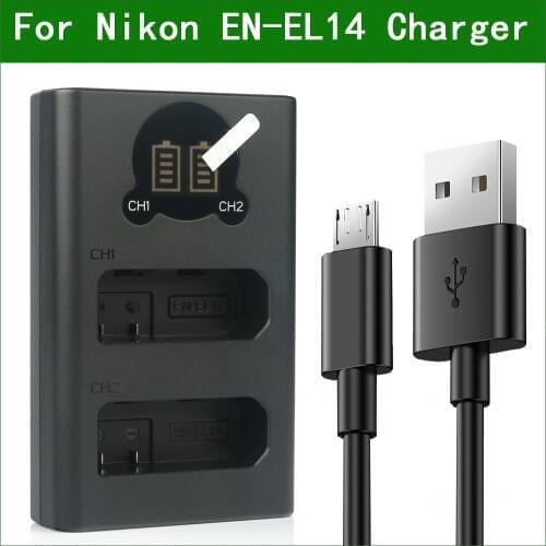 EN-EL14 EL14 MH-24 MH-24a Dual USB Battery Charger for Nikon Coolpix P7000 P7100 P7700 P7800 Df DSLR Camera EN-EL14a EN-EL14b