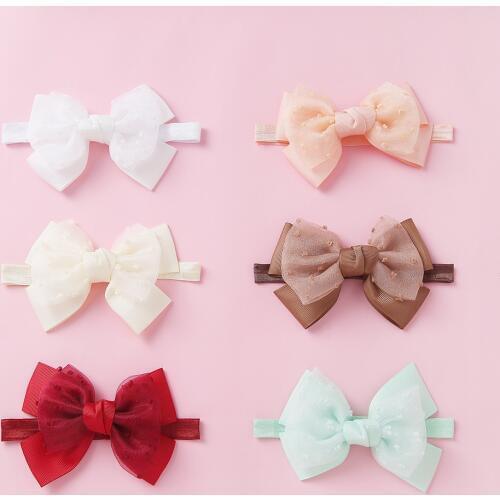 Baby Girls Bowknot Double Layer Bow Headband Lace Elastic Princess Hair Band Fashion New Style Children Kids Hair Accessories