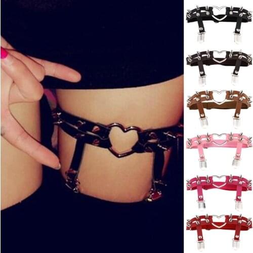European and American Harajuku Punk Love Heart-shaped Leather Handmade Rivet Punk Hip-hop Leg Ring Foot Ring Garter Belt