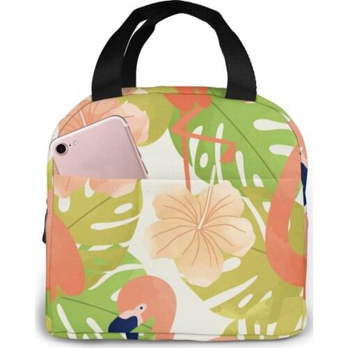 Insulated Lunch Bag Thermal Flamingos Tropical Leaves Tote Bags Cooler Picnic Food Lunch Box Bag