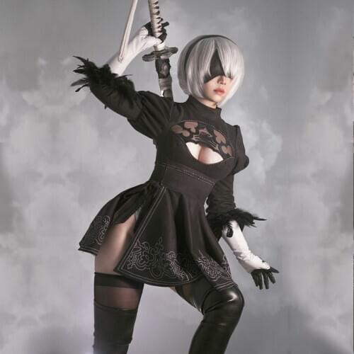 PS4 Game Nier Automata Yorha 2B Cosplay Suit Costume Set Uniform Dress Wig Fancy Halloween Anime Party Props