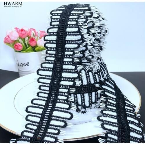 HWARM 5yard 7cm lace fabric black and white mixed colour wedding skirt Water soluble milk silk eyelash embroidery trim sewing
