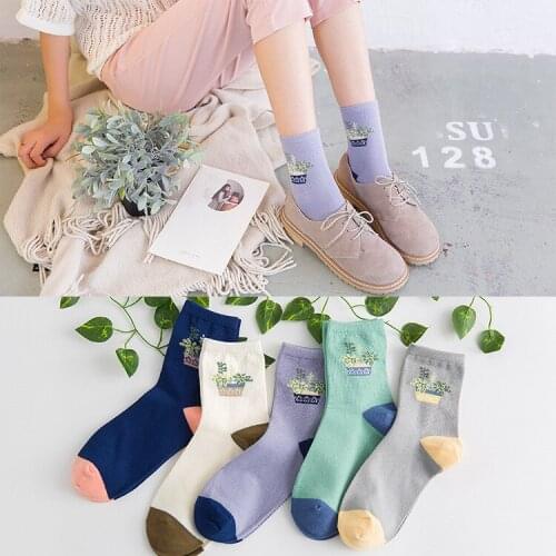 Korea Small Pure and Fresh Women Fashion Cotton Socks Flowerpot Pattern Cotton Socks Short Tube Cute Socks Funny Skarpetki