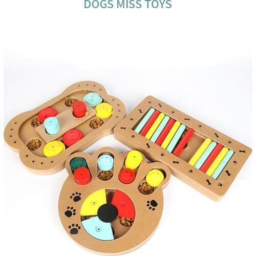 Natural Food Treated Wooden Paw Shape Pet Dog Cat IQ Training Toys Educational Feeding Game Paw Puzzl Plate Dog Toy