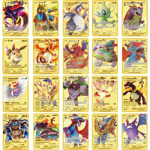 2021 NEW Pokemon Metal Card PIKACHU Charizard Golden Vmax Card Collection Gift Kids Game Collection Cards Toys