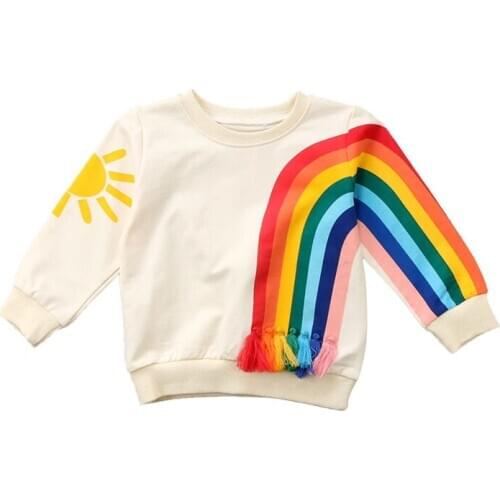 Autumn Winter Baby Boys Girls Kids Rainbow T-Shirt Clothes Cotton Cute Sweatshirt Casual Long Sleeve Hoodie Clothes 1-6Y