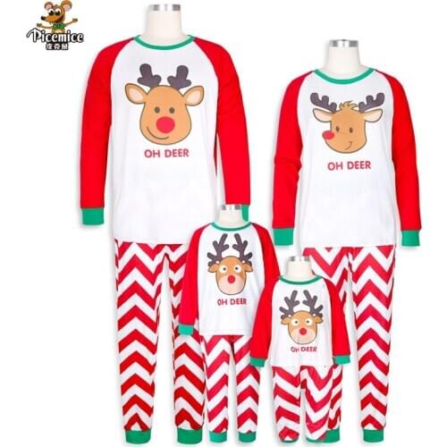 Family Matching Outfits 2020 Christmas Clothes Set Cartoon Deer Printed Family Clothing Mother Father Kids Pajamas Family Look