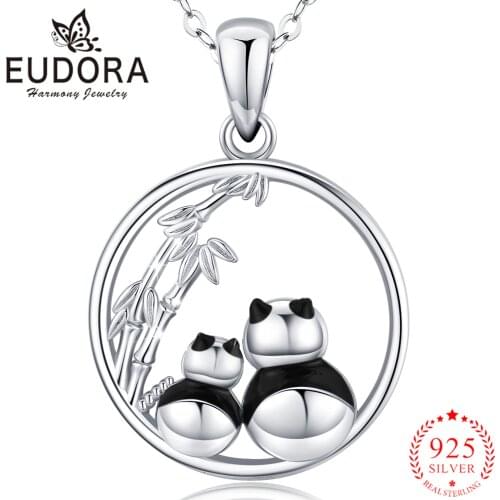 Eudora 100% Sterling Silver Cute Panda Pendant Animal Series Round Necklace Jewelry for Women Exquisite Party Gift D622