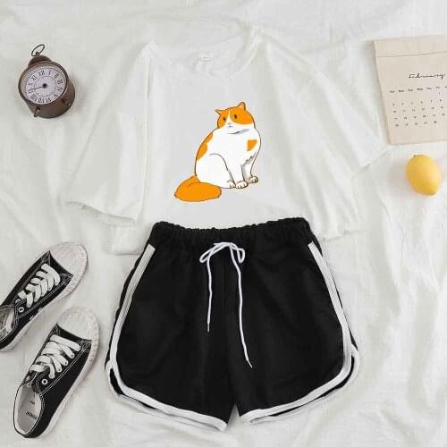 Sleepwear Shorts Set Women Sleepwear Pyjama Set Loungewear Shorts Womens Pajamas Pants and Top Cute Cat Print Sleep Tops