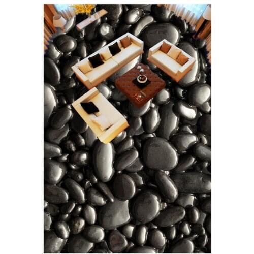Custom Photo 3D Wallpaper Modern Art Floor Painting 3D Wallpaper Black Cobblestone Floor Floor Self-adhesive PVC Wallpaper