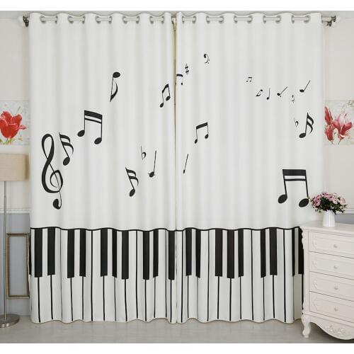 Custom Window Curtains for Living Room Bedroom Nursery Kid Children Room Window Tulle Sheer Drapes Stave Piano Key White
