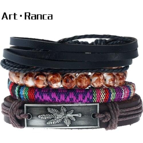 Popular European style Maple Leaf Cortex Knitted Punk Bracelet Suit Fashion Mens and Womens Bracelets