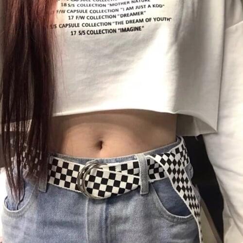 Casual Canvas Unisex Belt Double Ring Buckle Lattice Dots Solid Colorl Harajuku Trouser Female Teenager Belt‘s