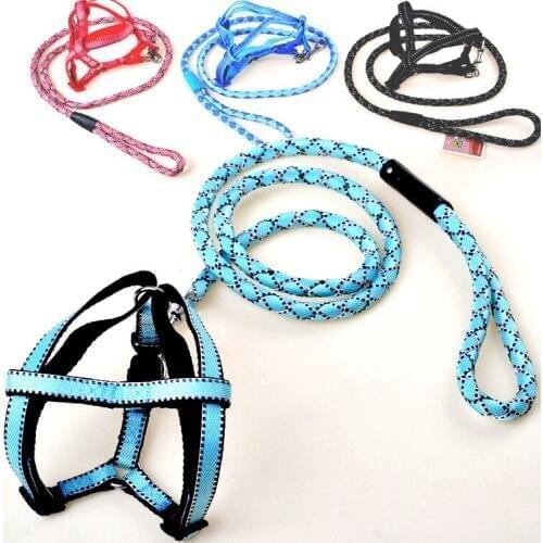 Durable Pet Braided Nylon Rope Dog harness with heavy duty Leash set 4colors S M L
