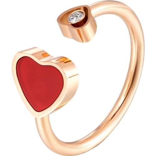 Adjustable Crystal Zircon Heart Rings for Women Opening Rings Female Finger Stainless Steel Black Red Heart Ring Wedding Jewelry
