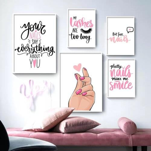 Pink Nail Art Wall Painting Eyelash Canvas Prints And Posters Beauty Quotes Wall Art Pictures For Girls’Room Home Decor