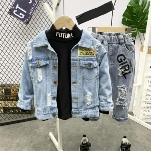 Spring&Autumn Boys Girs Clothing Sets 2-6Y Kids Boy Clothes Denim Jacket + T-Shirts + Pants 3Piece Suits Infant Children Outfits