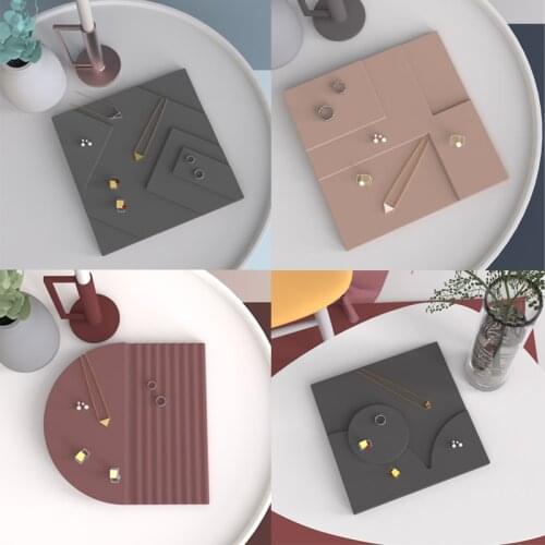 Concrete Jewelry Tray Silicone Mold Innovation Geometry Cement Gypsum jewelry Display Plate Mold Simple line Design Silicon Mold