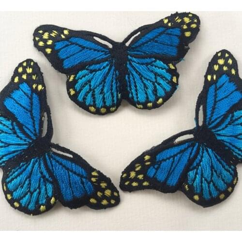 Blue Butterfly Patches Embroidered Iron on or Sew on Badges Animal Applique Custom DIY Design Jackets Wholesale Stickers