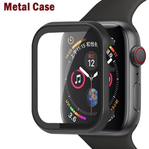 Glass+Frame matel case For Apple Watch 6 se 5 4 3 44mm 42mm iwatch band 40mm 38mm Metal bumper screen protector frame