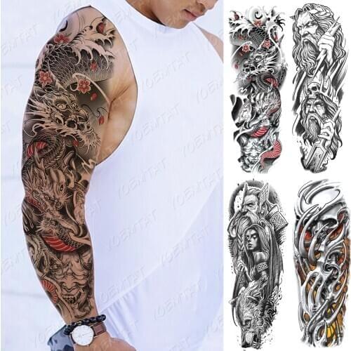 Large Arm Sleeve Tattoo Japanese Dragon Prajna Waterproof Temporary Tatto Sticker Mechanical Body Art Full Fake Tatoo Women Men