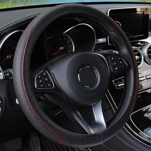 Comfortable Steering Wheel Cover DIY Anti-Slip Black+Red Breathable Car