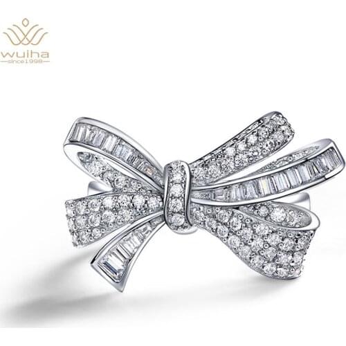 Wuiha 100% 925 Sterling Silver Created Moissanite Gemstone Wedding Party Fine Jewelry Elegant Bowknot Ring For Women Gifts