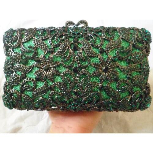 Top Quality Green Rhinestone Crystal Evening Clutch Bag Luxury Designer Diamond Gemstone Womens Shoulder Party Dinner Handbags