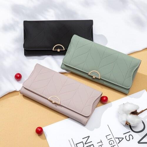 Women Wallets Fashion High Quality Brand Letter Ladies Long Tri-fold Coin Purse Flower Hasp Leather Female Clutch Phone Bag