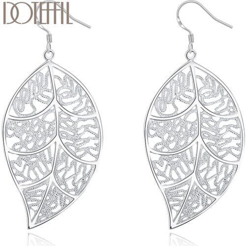 DOTEFFIL 925 Sterling Silver Fashion Leaf Earrings For Women Best Gift Wedding Engagement Jewelry