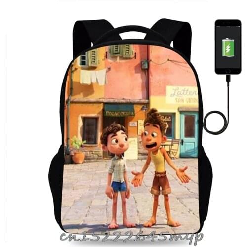 Women Backpack New movie Luca Printing School USB Charge Backpack with Pencil Bag Teenagers Girls Boys Travel Bags