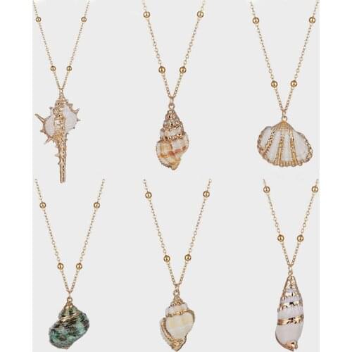 FAMSHIN Bohemia Natural Shell Color Natural Conch Shell Necklace Big Geometric Ocean Beach Necklace For Women Party Gift Jewelry