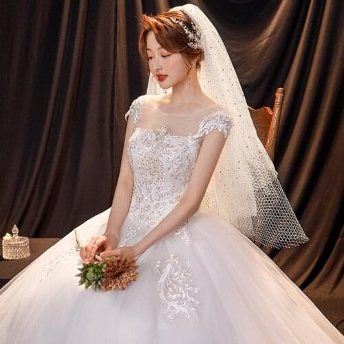 Robe De Mariee New Wedding Dress Embroidered Patterns Short Sleeves Sequined abito da sposa sukienki wizytowe brautkleid Vestido