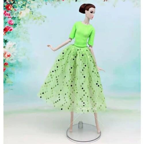 1/6 BJD Accessories Fashion Green Sequin Shirt Top Skirt Dress For Barbie Doll Clothes Outfits 11.5" Dolls Accessories Kids Toys