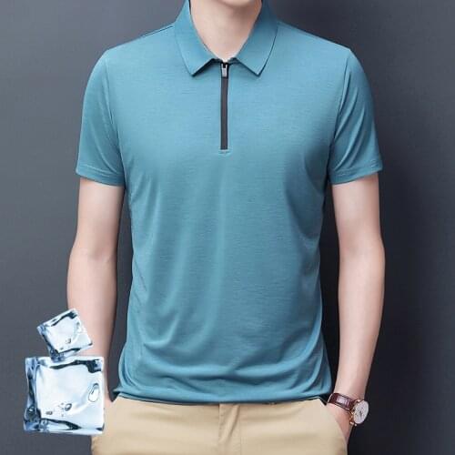 2021 Summer Ice Silk Polo Shirt Men Short Sleeve Multi-color Zipper Neck Collared Poloshirt Casual Mens Business Wear XXXXL New