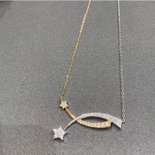 2021 Trend Top Quality Famous Brand Pure 925 Sterling Silver Jewelry Necklace For Women Rose Gold Zircon 2 Stars Comet Pendant