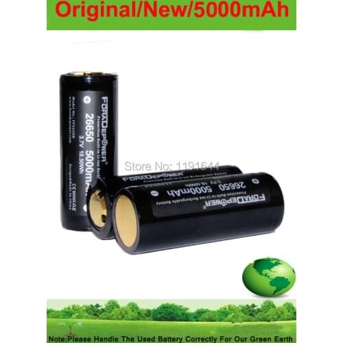 6PCS/lot Foradepower 3.7V 26650 5000mAh PROTECTED Battery For High Drain Flashlight