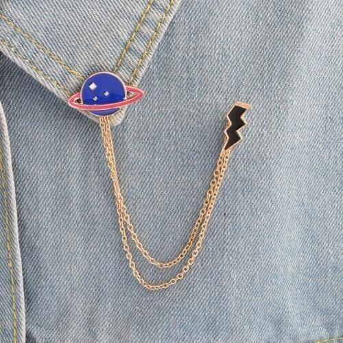 Moon and lightning tassel pins Brooches Badges Hard enamel lapel pin Cloth Decoration Accessories Moon Galaxy Space lover gifts