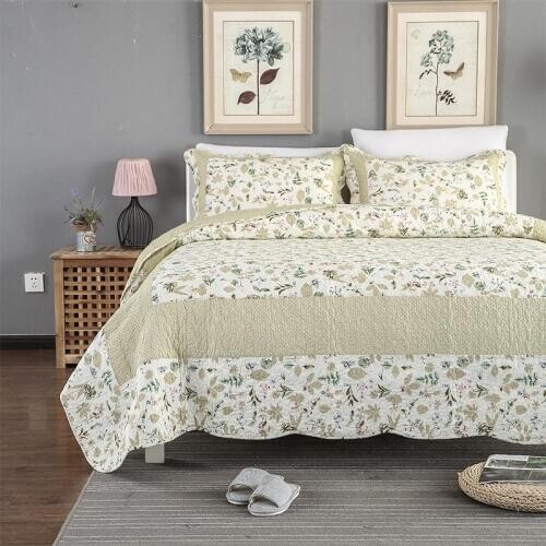 CHAUSUB Patchwork Bedspread Quilt Set 3PCS Floral Printed Cotton Quilts Quilted Coverlet Bed Cover Shams King Queen Size Bedding