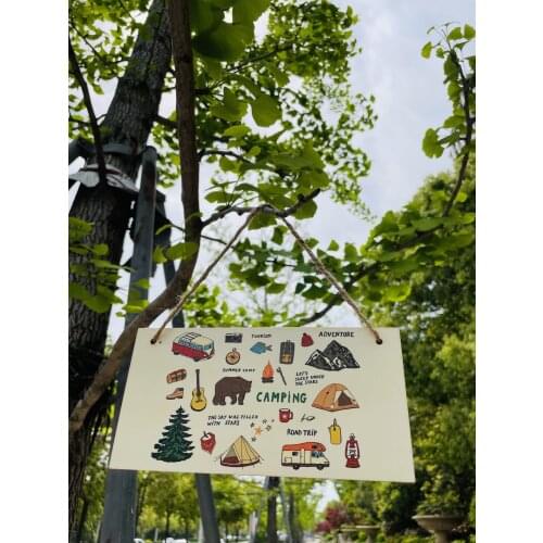 10X20cm Outdoor Camping Theme Wooden Hanging Card Home Yard Decoration