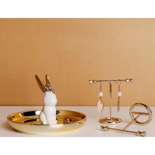 Jewelry Stand Holder T Shaped Hook Earring Storage Golden Stand