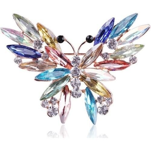 Women Girls Rhinestone Butterfly Brooch Crystal Dress Animal Brooch Pin Alloy Shirt Coat Pins Breastpin