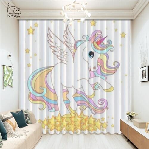 Unicorn Rainbow Curtain Lights Decor Bathroom Indoor Decor Kids Curtain Panels With Grommets Curtains And Drape Micro Shading