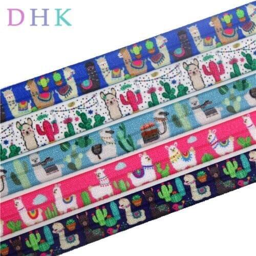 DHK 5/8'' 10yards Alpaca mexico cactus printed Fold Elastic FOE stretch ribbon hairbow headwear headband DIY OEM B1725