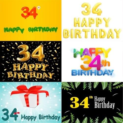 Photo Studio Props Vinyl Photography Backdrop Thirty-Four Year Old Birthday Balloon Ribbons 34St Birthday Party Decoration