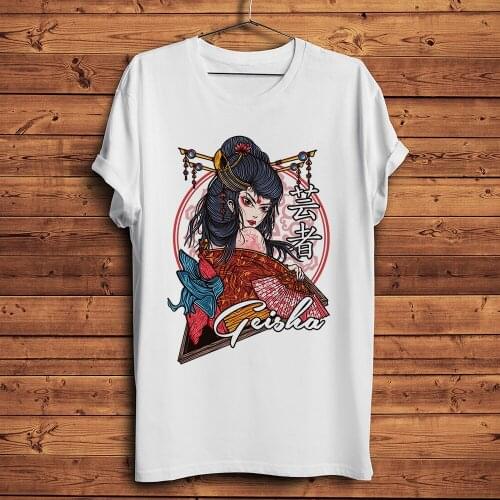 Japan traditional Geisha girl funny anime tshirt Men summer new White Casual short sleeve T Shirt Unisex streetwear tee
