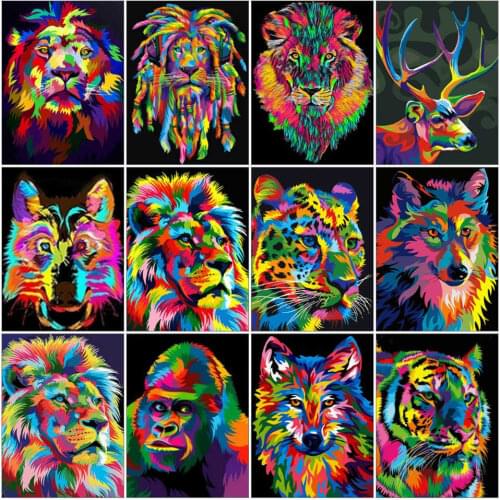 AZQSD Painting By Numbers Cat Tiger Lion Wolf Deer Leopard Orangutan HandPainted Acrylic Oil Painting For Home Wall Decor
