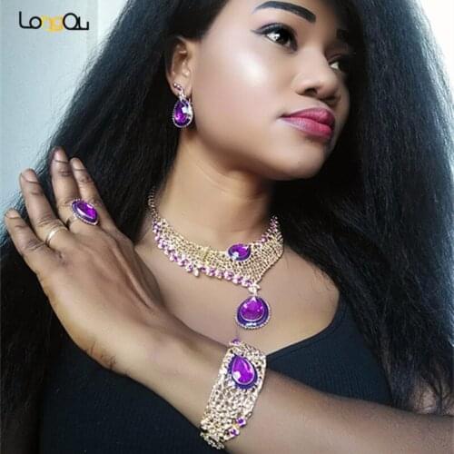 Longqu Nigerian Woman Wedding Bridal Jewelry Set Fashion African Beads Jewelry Set Brand Dubai Gold BridalJewelry Sets Wholesale
